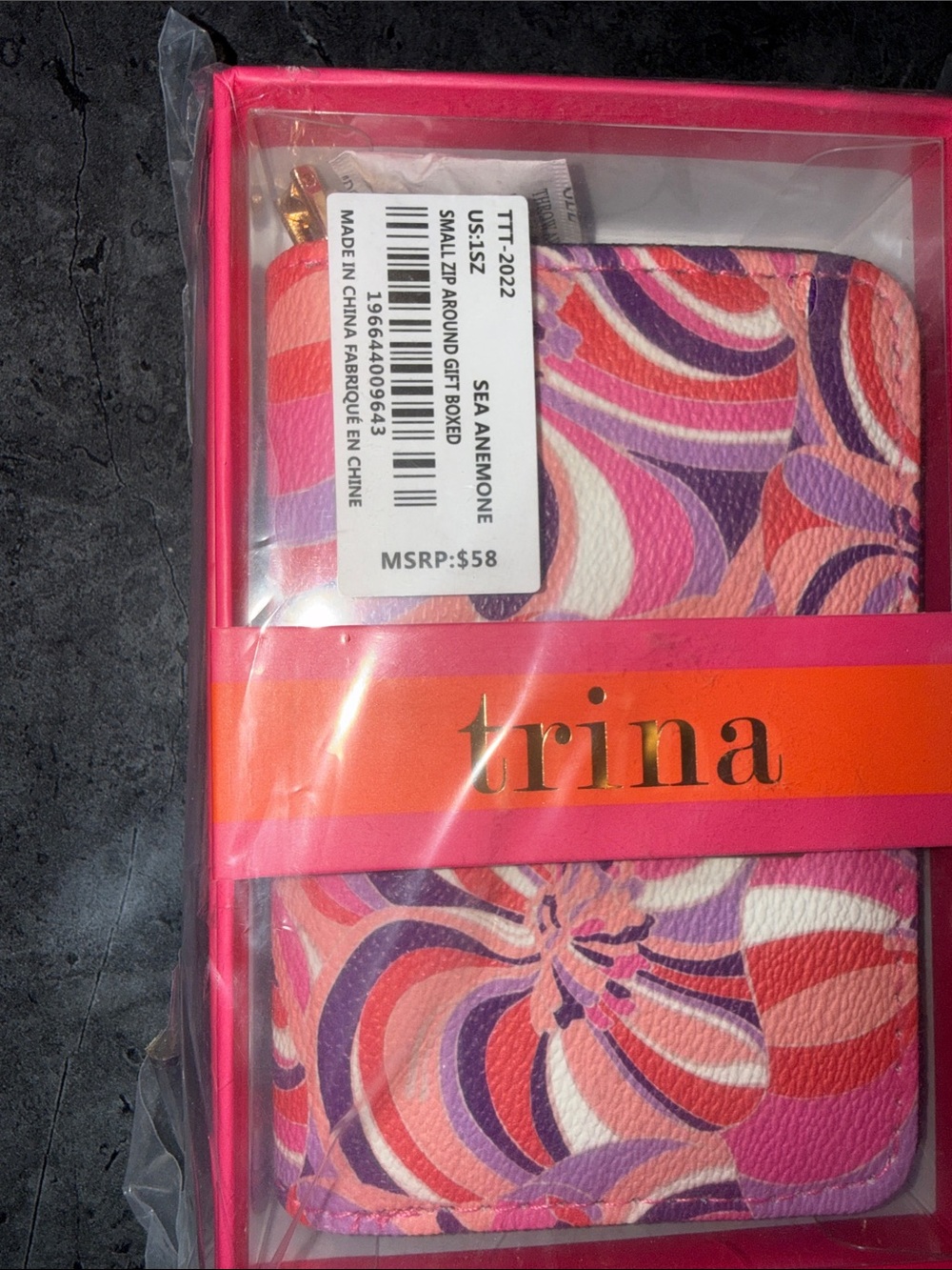 Trina Turk Pink Purple Orange Sea Anemone Zip Card Holder